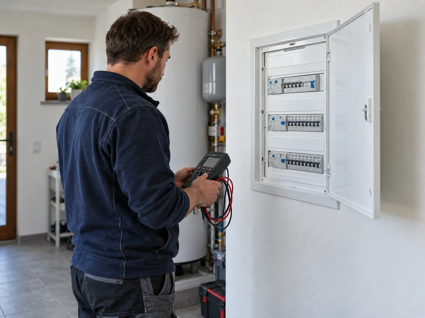 Revizní technik měří elektroinstalaci